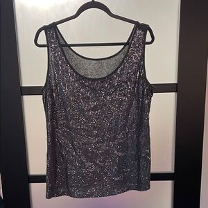 Lane Bryant Silver Sequin Sleeveless Top - Gray Knit Rear 14/16